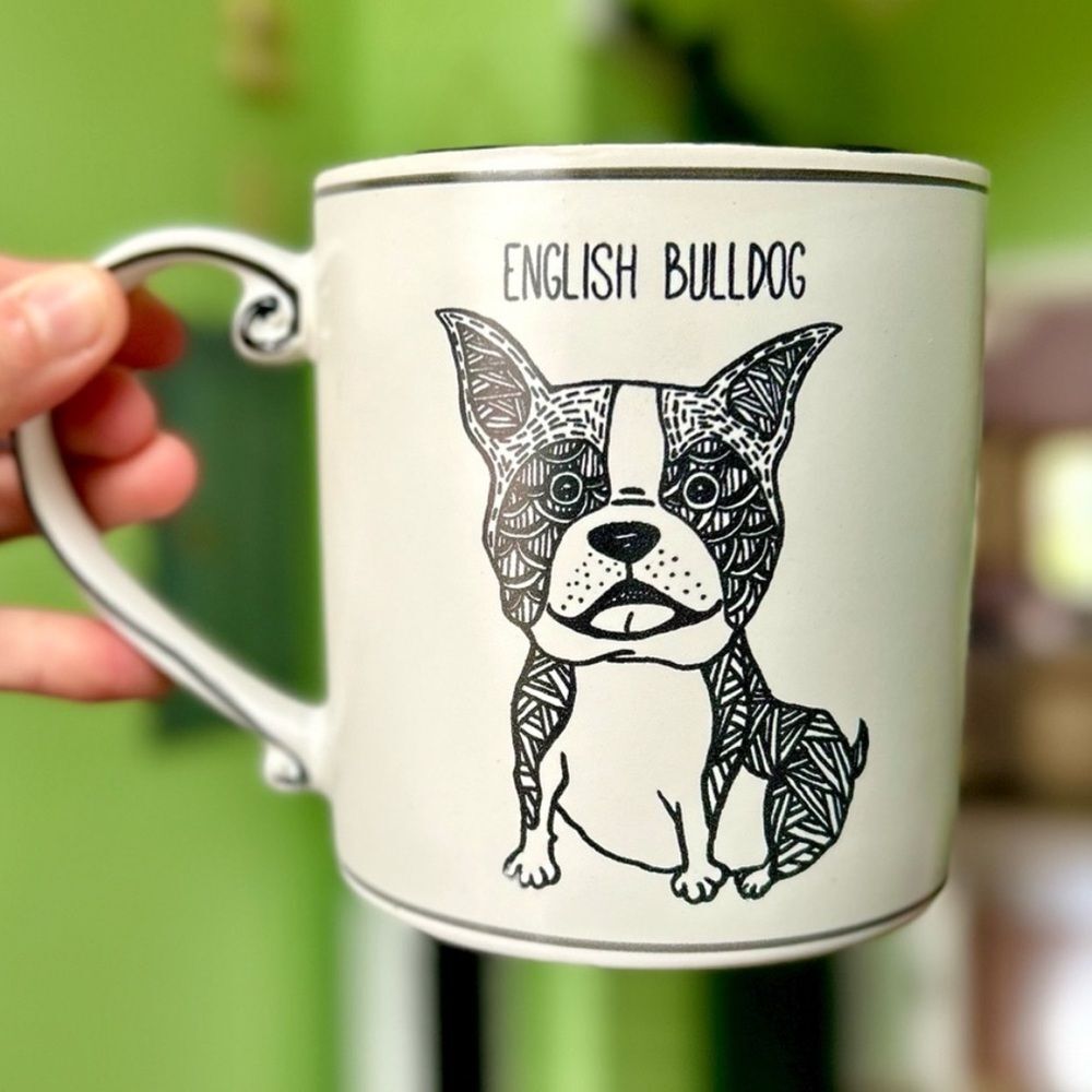 Charming English Bulldog Ceramic Mug With Polka Dot Interior - Picture 1 of 4
